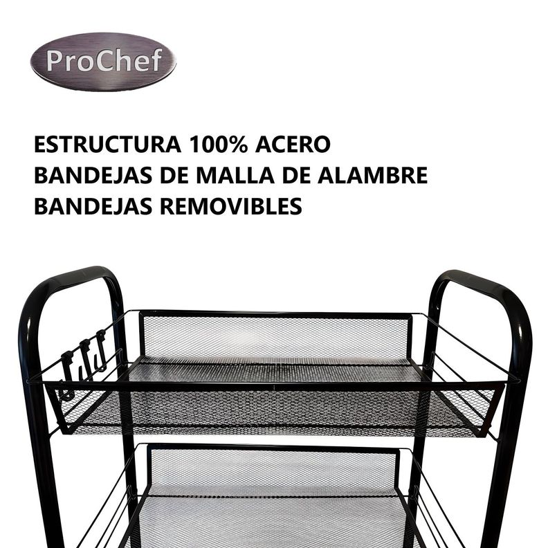 Carro Organizador Multiuso Acero Negro 4 Bandejas Removibles-4