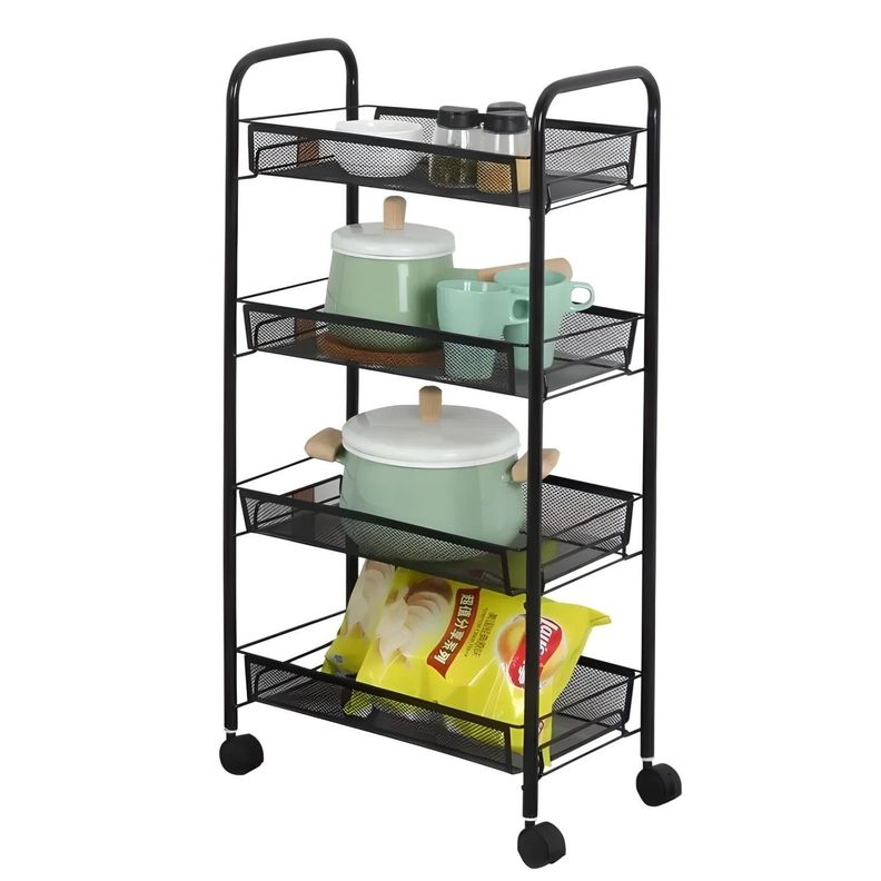 Carro Organizador Multiuso Acero Negro 4 Bandejas Removibles-6