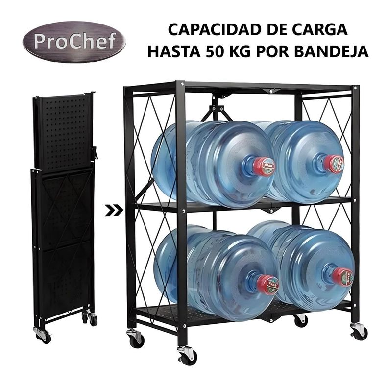 Estante Plegable de Acero con Ruedas. 3 bandejas-2