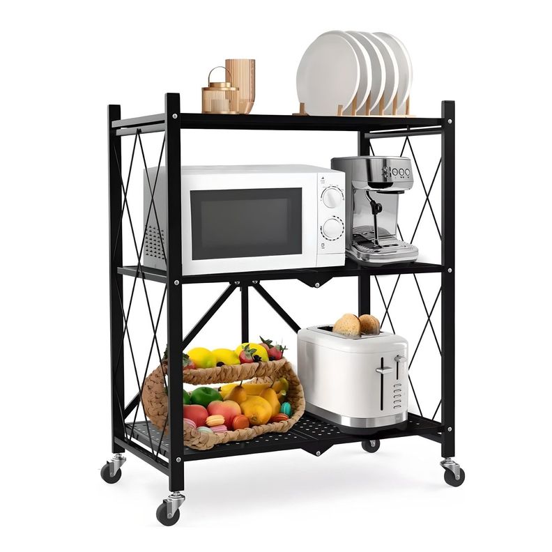 Estante Plegable de Acero con Ruedas. 3 bandejas-3