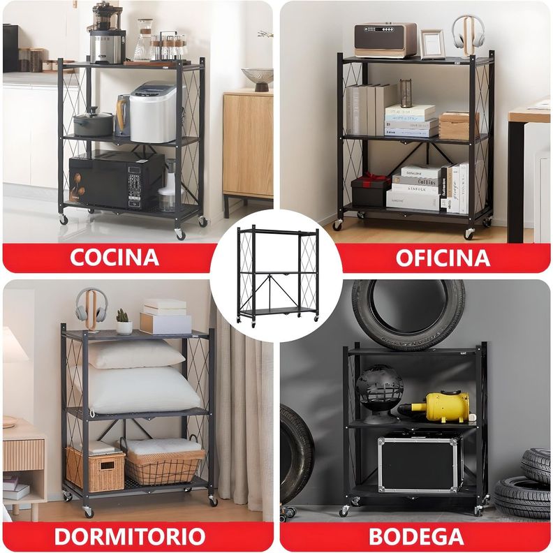 Estante Plegable de Acero con Ruedas. 3 bandejas-4