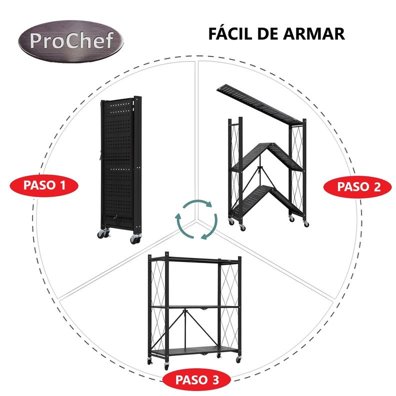Estante Plegable de Acero con Ruedas. 3 bandejas-5