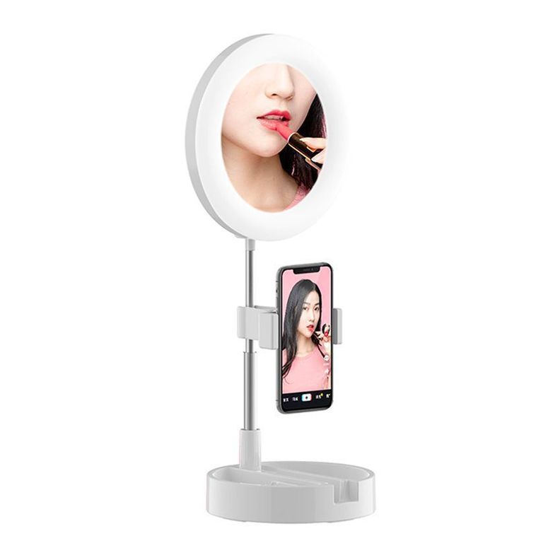 Aro LED De Luz Con Espejo y Soporte Celu 15cm Whte-0