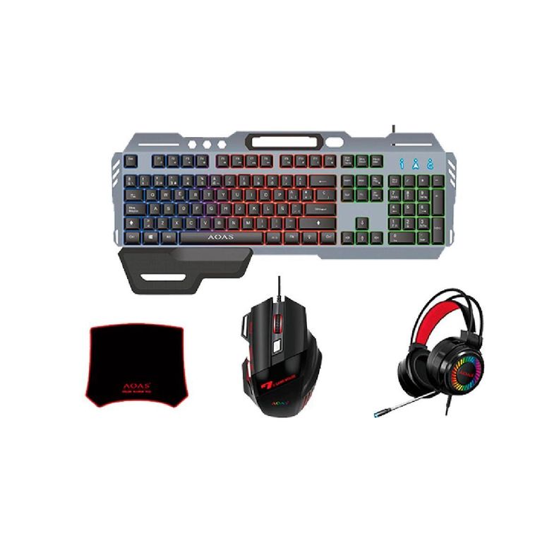 Kit Gamer Teclado Mouse Audifonos Mousepad AS-1099-0