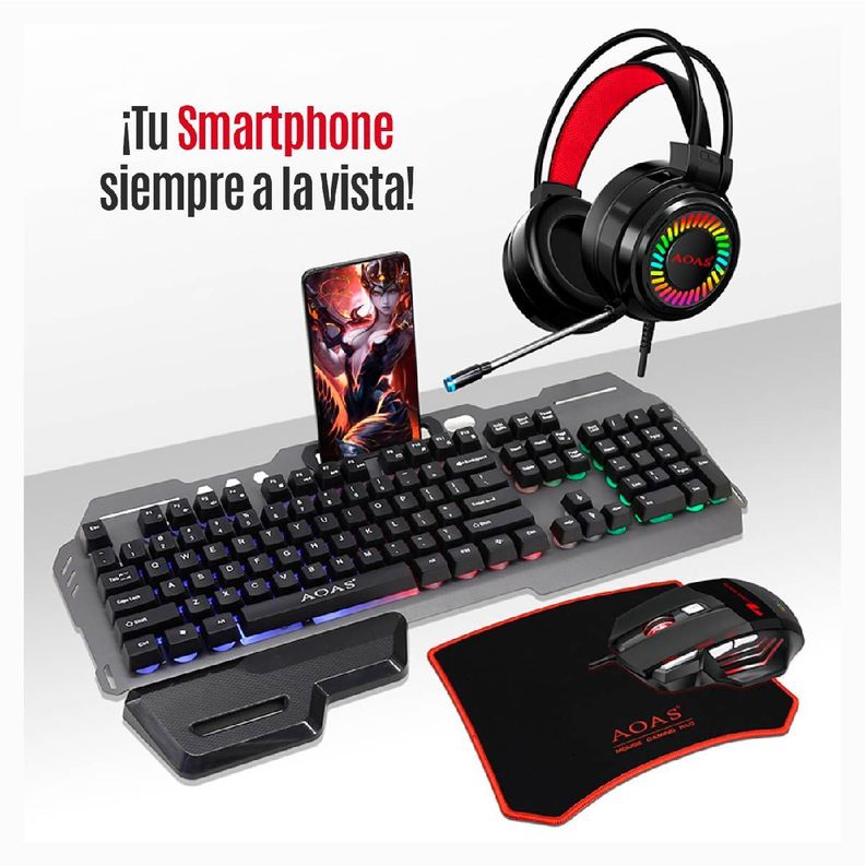 Kit Gamer Teclado Mouse Audifonos Mousepad AS-1099-1