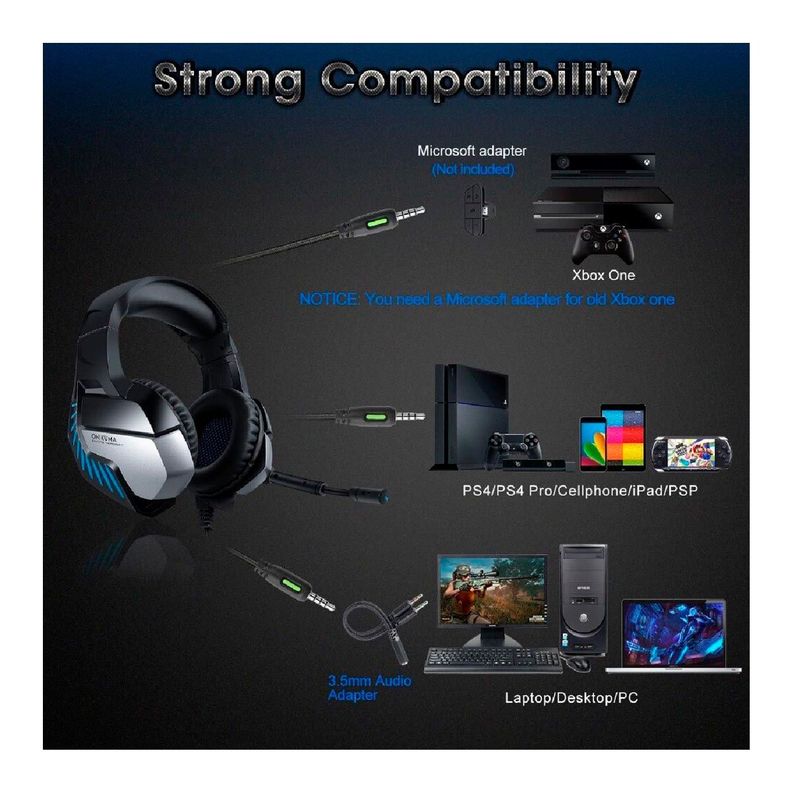 Audifonos Gamer Onikuma K5 PRO Negro Azul-2