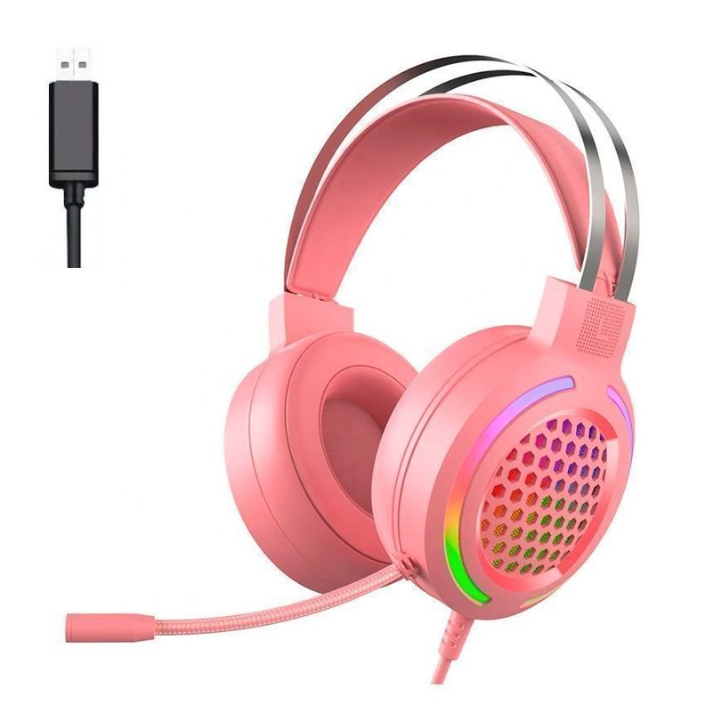 Audifonos Gamer Friwol RGB USB Para PC 7.1 Rosado-0