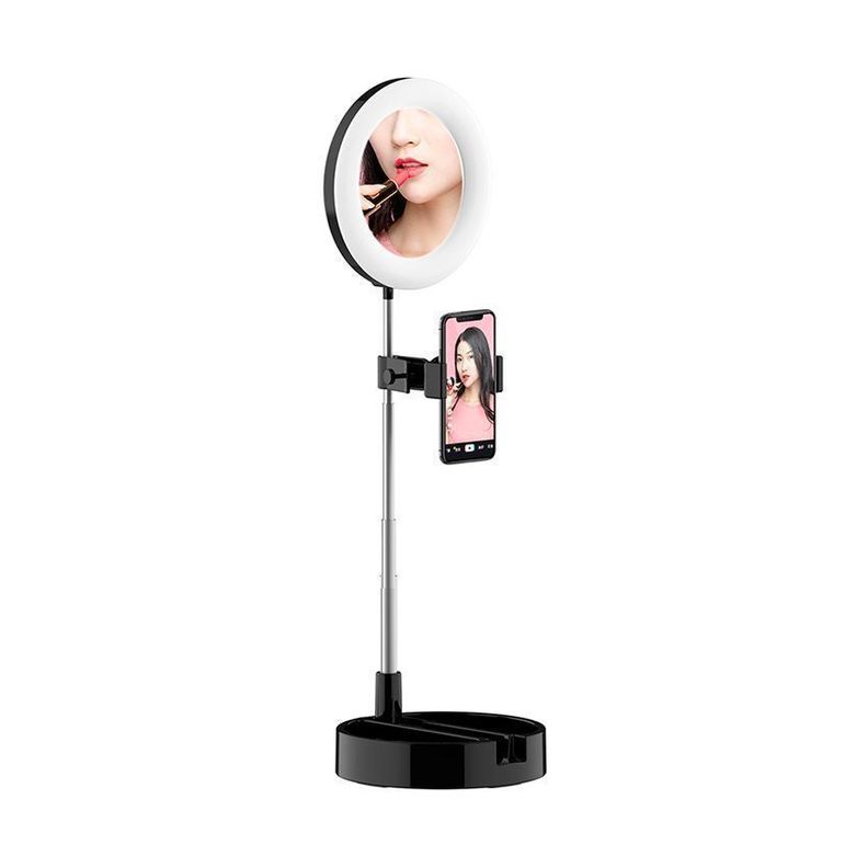 Aro LED De Luz Con Espejo y Soporte Celu 15cm Blck-0