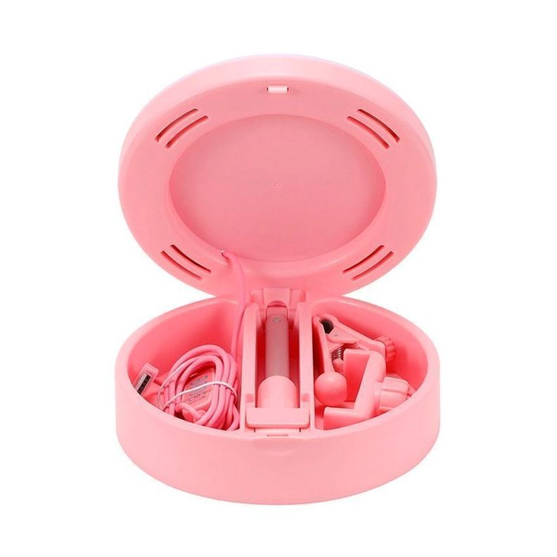 Aro LED De Luz Con Espejo y Soporte Celu 15cm Pink-3