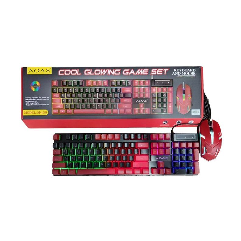 Kit Teclado y Mouse M-450 AOAS Negro y Rosado-1