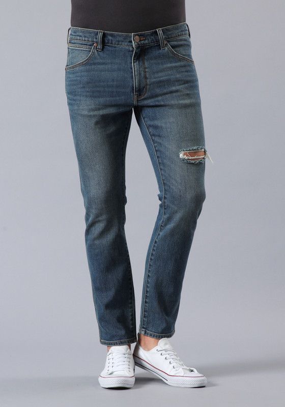 Jeans Larston Slim Tiro Medio Azul Medio-0