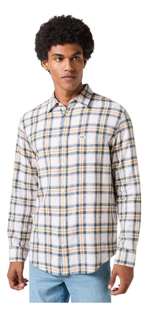 Camisa Hombre 1 Pocket Shirt Ls White Navy Plaid-0