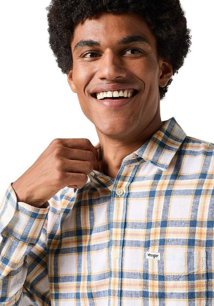 Camisa Hombre 1 Pocket Shirt Ls White Navy Plaid-3