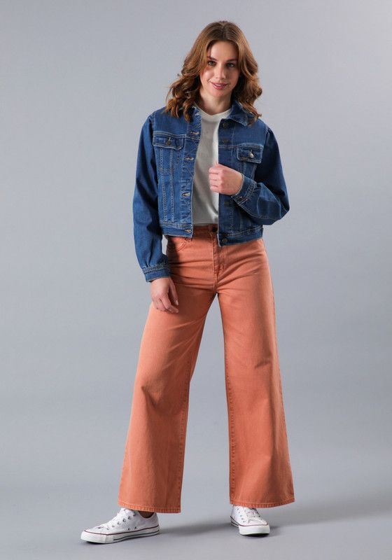 Jeans Stella A Line Relaxed Fit Tiro Alto Naranjo-2