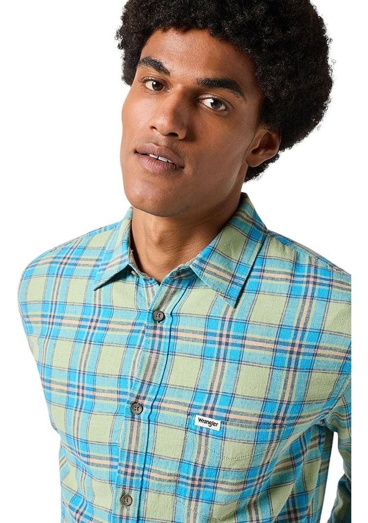 Camisa Hombre 1 Pocket Shirt Ls Green Blue Plaid-0