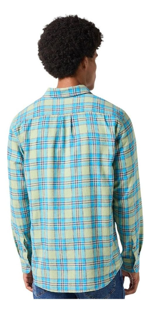 Camisa Hombre 1 Pocket Shirt Ls Green Blue Plaid-1