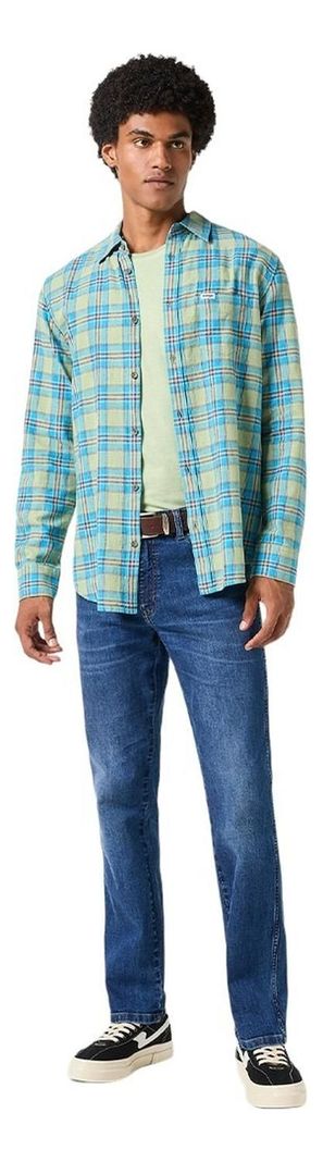 Camisa Hombre 1 Pocket Shirt Ls Green Blue Plaid-2