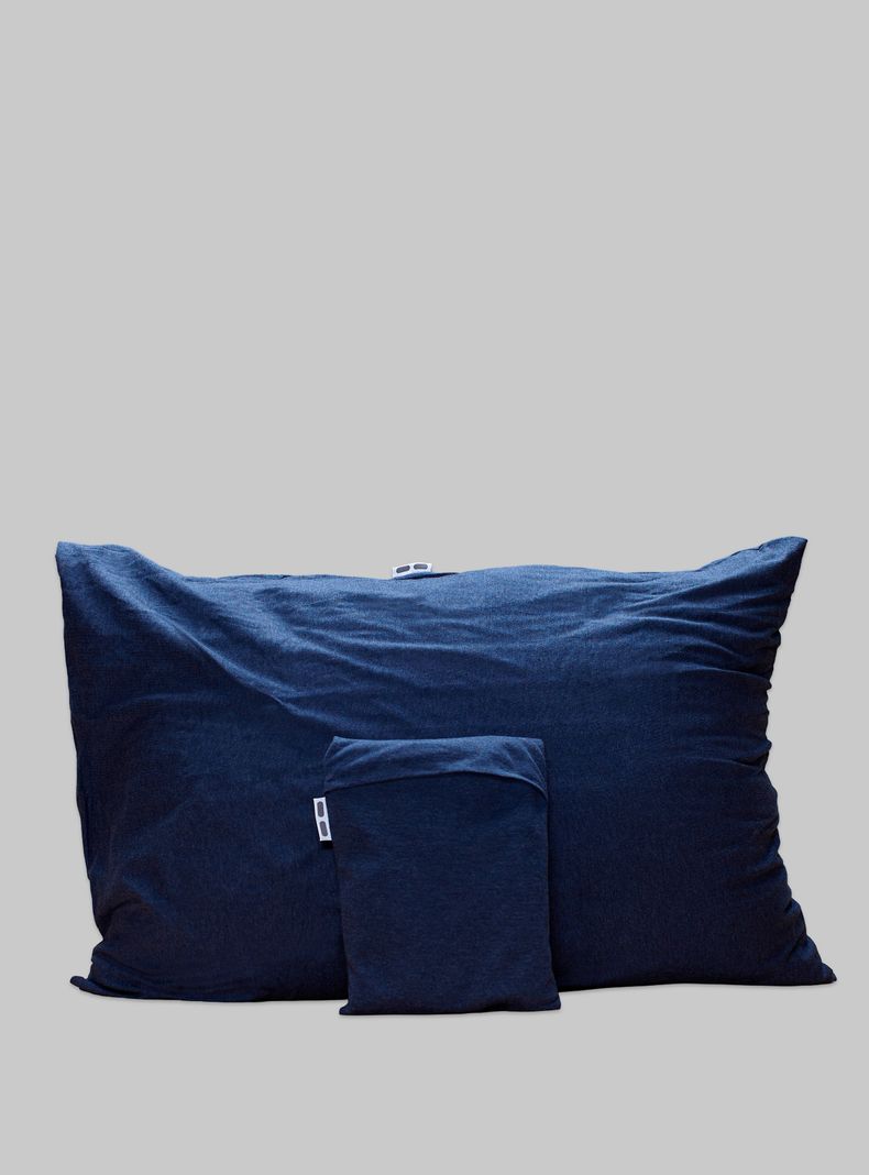 Set 2 Fundas de almohada 100%Algodón elástico, melange color azul / azul oscuro tamaño 50x90cm.-0