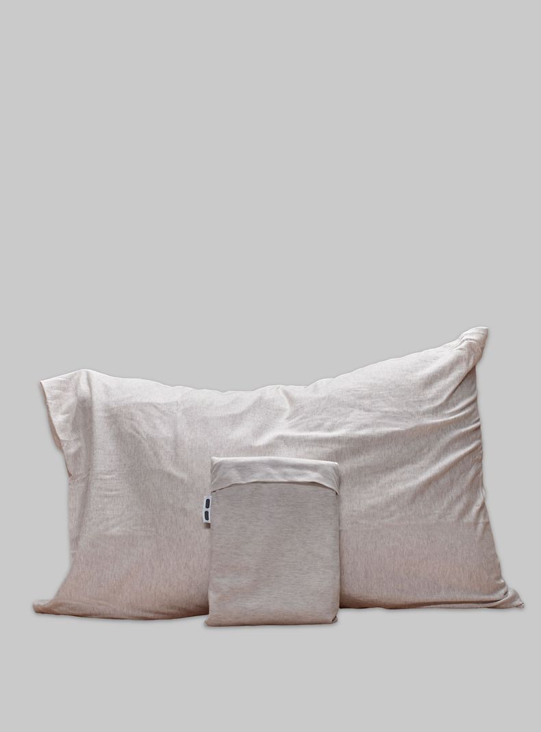 Set 2 Fundas de almohada 100%Algodón elástico, melange color Natural/Beige tamaño 50x70cm-0