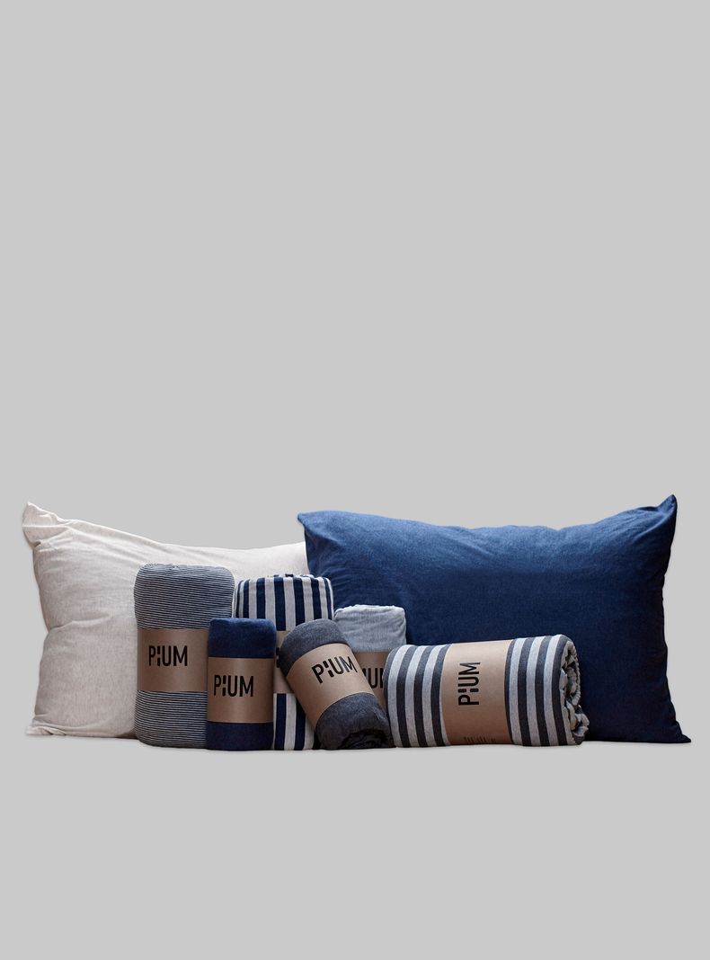 Funda plumón 100% algodón elástico azul oscuro/beige tamaño 1,5 plazas-1