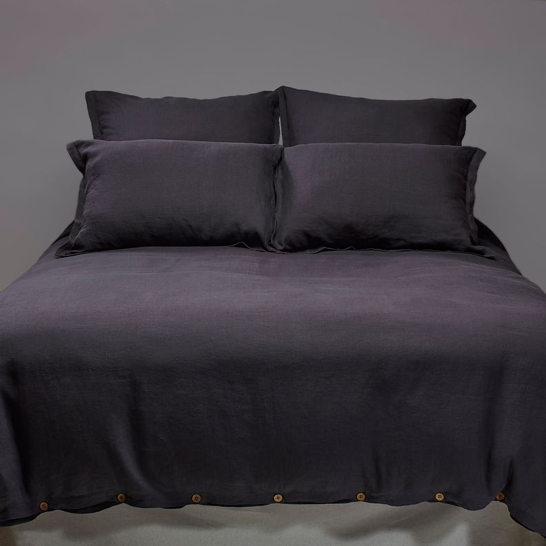 Set 2 Fundas de almohada 100% lino prelavado, color grafito tamaño 52x92cm.-0