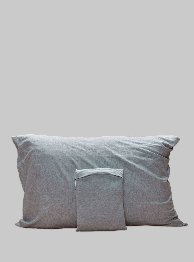 Set 2 Fundas de almohada 50x70cm. 100%Algodón elástico, melange color gris.-0