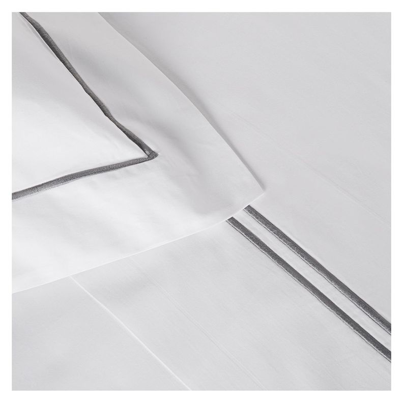 Juego sábanas 2P Premium 300 hilos 100% alg, doble festón gris-1