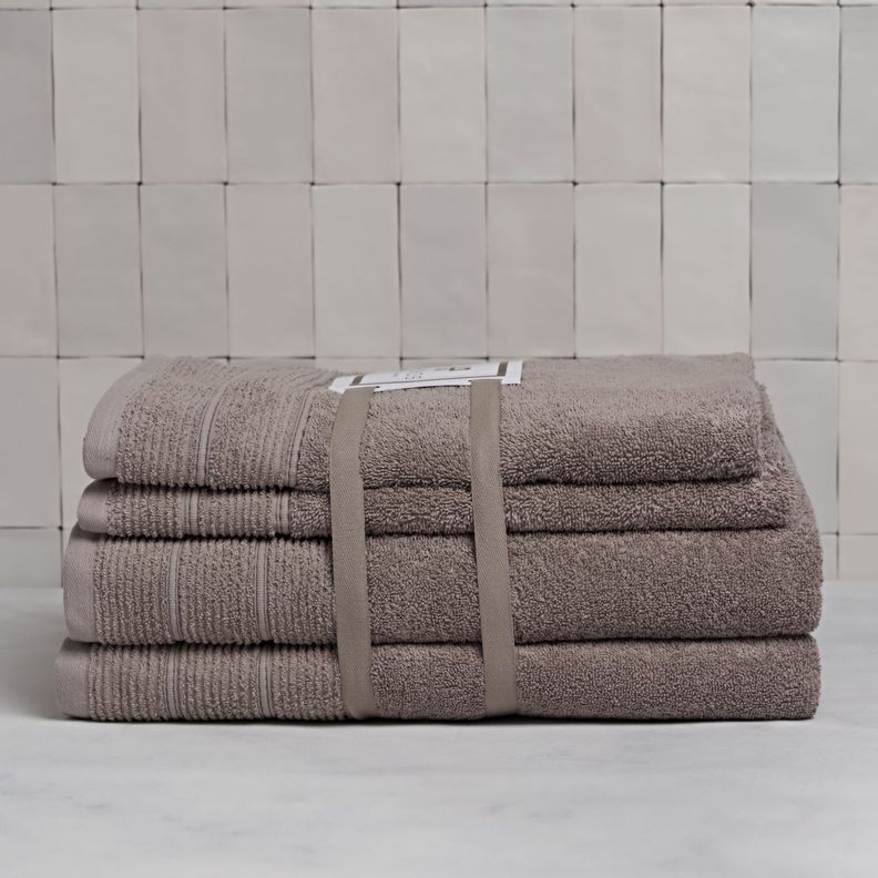 Set de toallas Deluxe con elegante guarda clásica en 100% alg. turco 620gr, color Taupe.-1