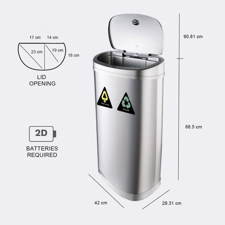 Basurero Automatico Papelera Inteligente Sensor Eco Reciclaje Doble 50 Lts Acero Inoxidable-1