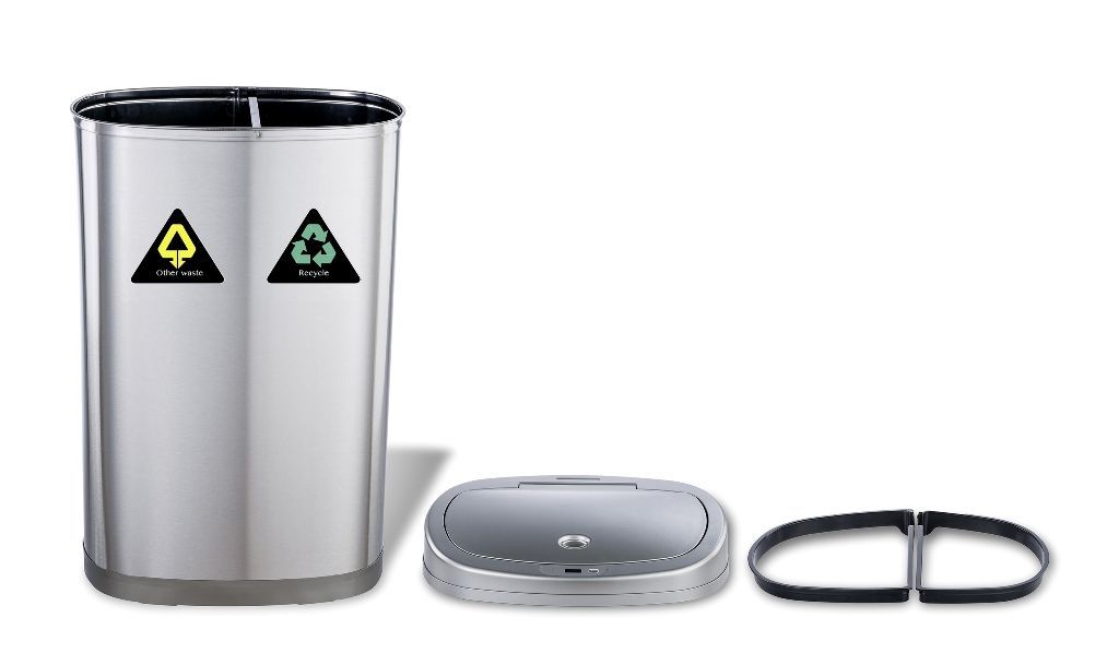 Basurero Automatico Papelera Inteligente Sensor Eco Reciclaje Doble 50 Lts Acero Inoxidable-2
