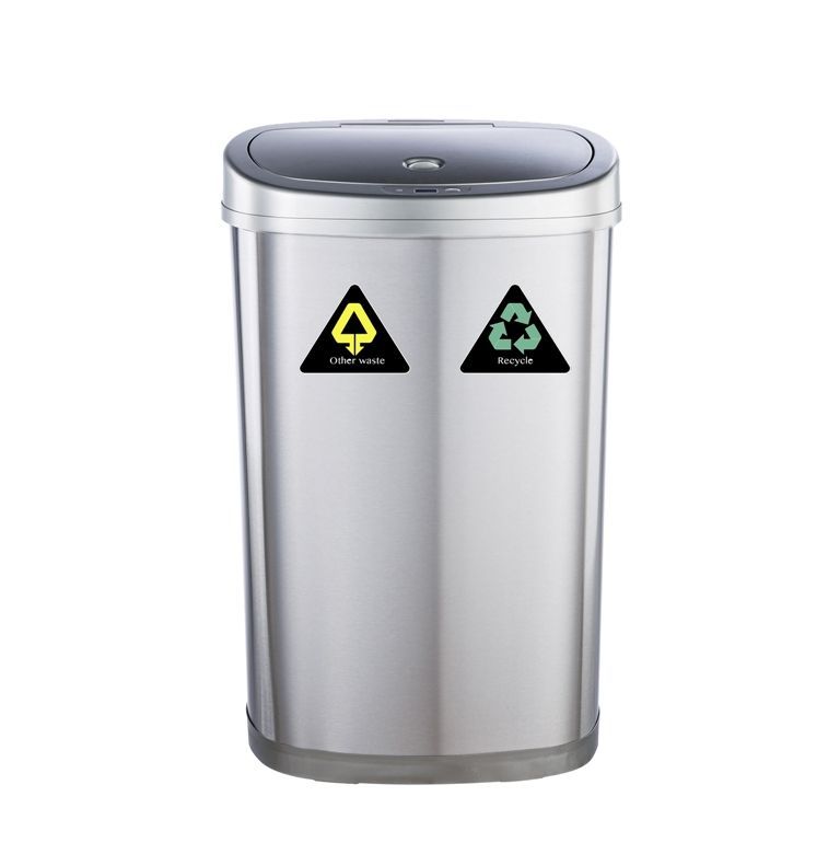 Basurero Automatico Papelera Inteligente Sensor Eco Reciclaje Doble 50 Lts Acero Inoxidable-0