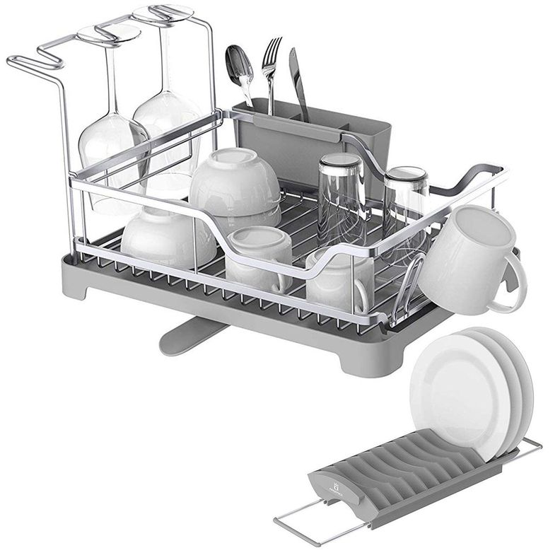 Secaplatos Escurridor de platos y cubiertos aluminio Inoxidable 2 en 1-0