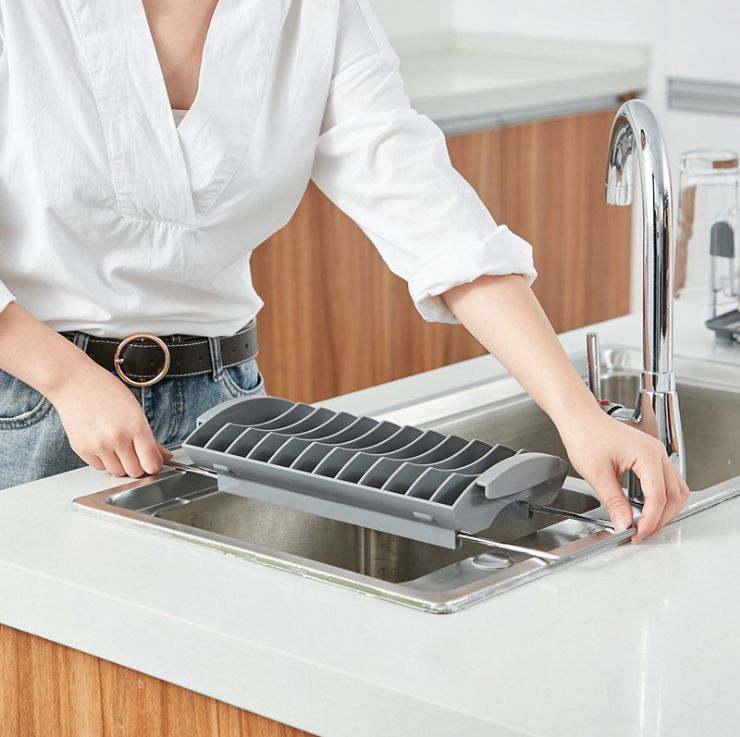Secaplatos Escurridor de platos y cubiertos aluminio Inoxidable 2 en 1-4