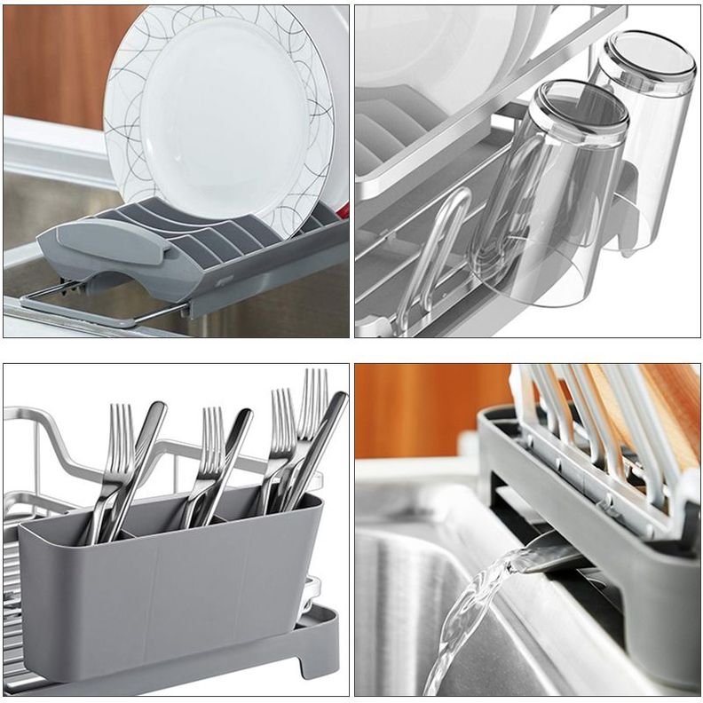 Secaplatos Escurridor de platos y cubiertos aluminio Inoxidable 2 en 1-9