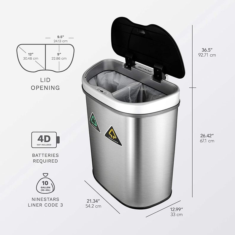 Basurero Automatico Papelera Inteligente Sensor Eco Reciclaje Doble 70 Lts Acero Inoxidable-1