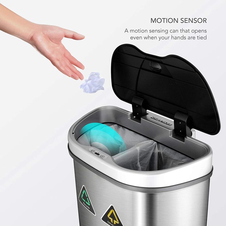 Basurero Automatico Papelera Inteligente Sensor Eco Reciclaje Doble 70 Lts Acero Inoxidable-2