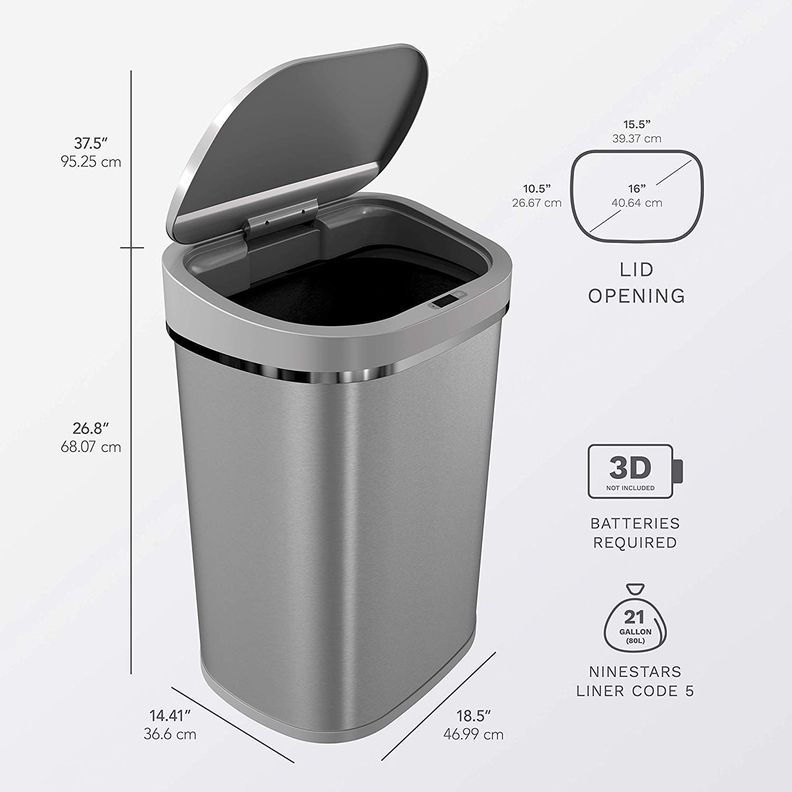 Basurero Automatico Papelera Inteligente Sensor 80 Lts Silver Acero Inoxidable-1