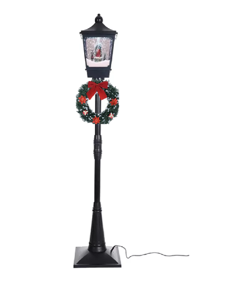 Farol con Pedestal Navideño con Nieve Sonido y Luz Led-0