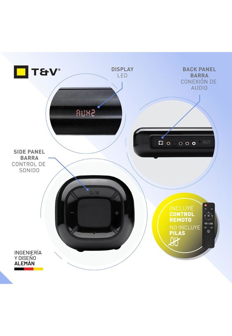 Barra de sonido 2.1 Opt Coaxial Bluetooth HDMI ARC Control-2