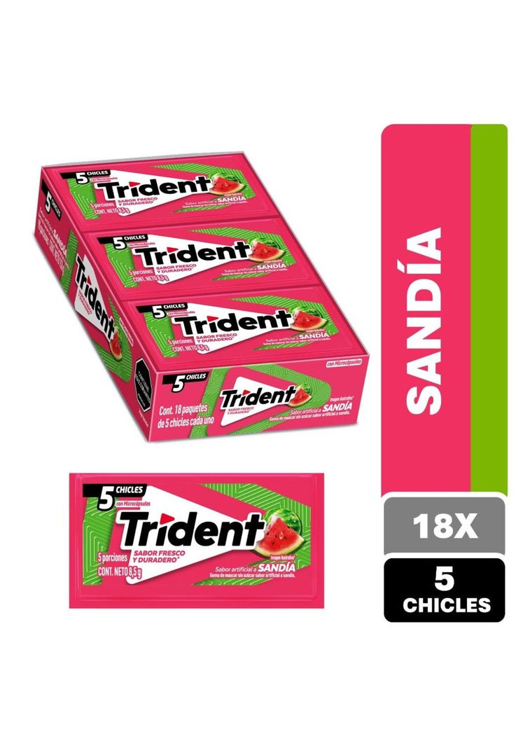 Chicle Trident® Sabor Sandia Sin Azúcar Pack 18x5 un c/u-0
