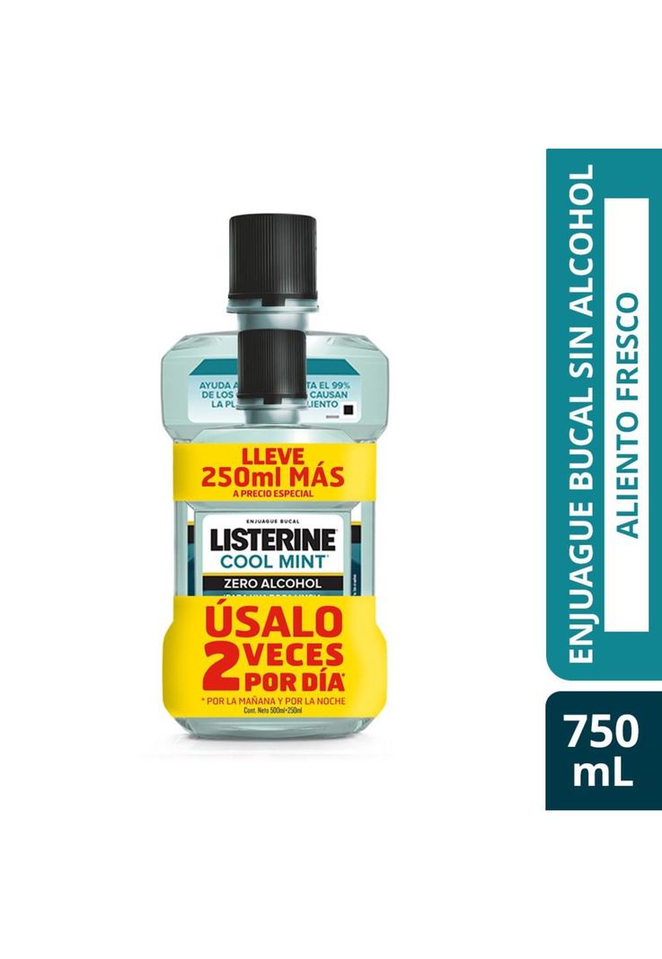 Enjuague Bucal LISTERINE Cool Mint Zero Alcohol 500 + 250 ml-0