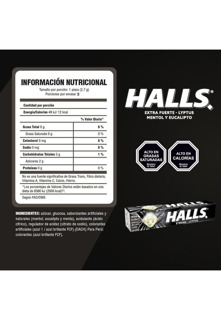 Halls Caramelos Duros Sabor Menta Fuerte Pack 12 X 9 Un-1