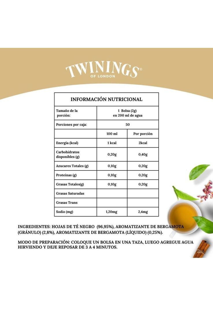 Twinings Té Earl Grey en Hoja (Etiqueta Amarilla)  Caja 100gr-1