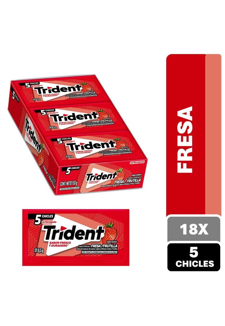 Chicle Trident® Sabor Frutilla Sin Azúcar Pack 18x5 un c/u-0