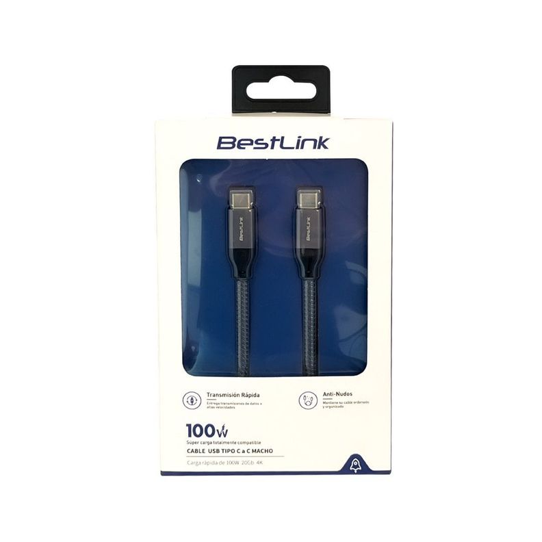 Cable USB C a C Carga Rápida 100W 20Gb 4K 1.2Mts-3