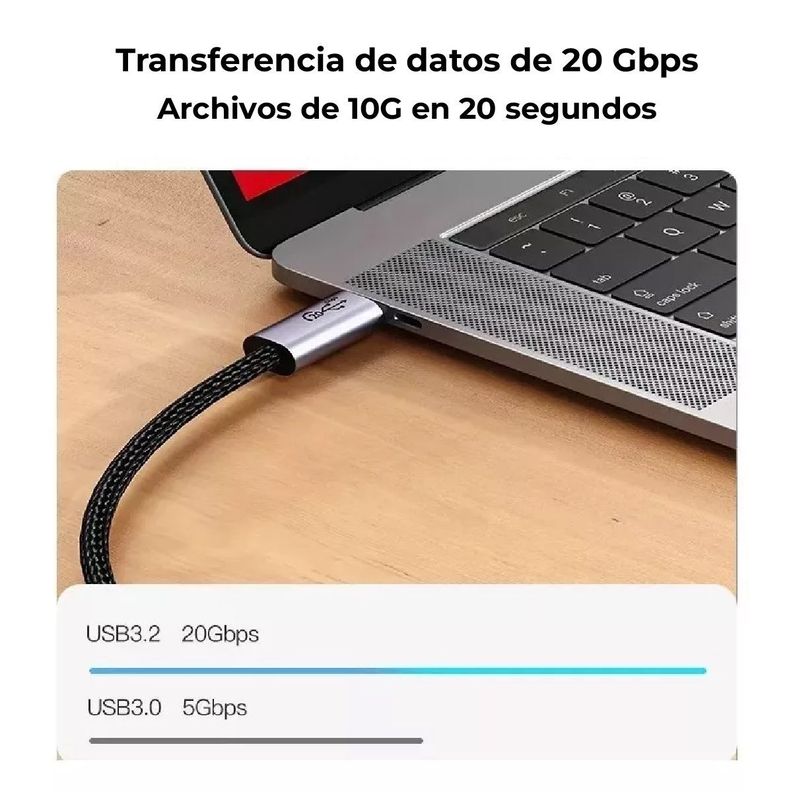 Cable USB C a C Carga Rápida 100W 20Gb 4K 1.2Mts-4