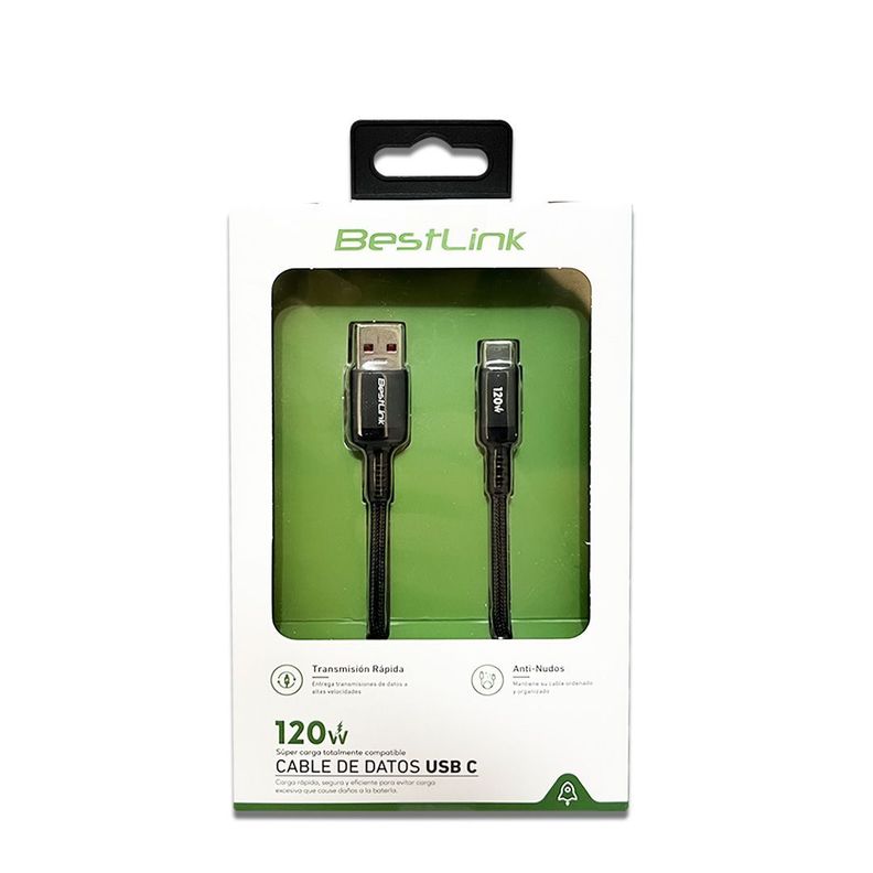 Cable USB A a USB C Carga Rápida 120W 2Mts Resistente y Antinudo-2