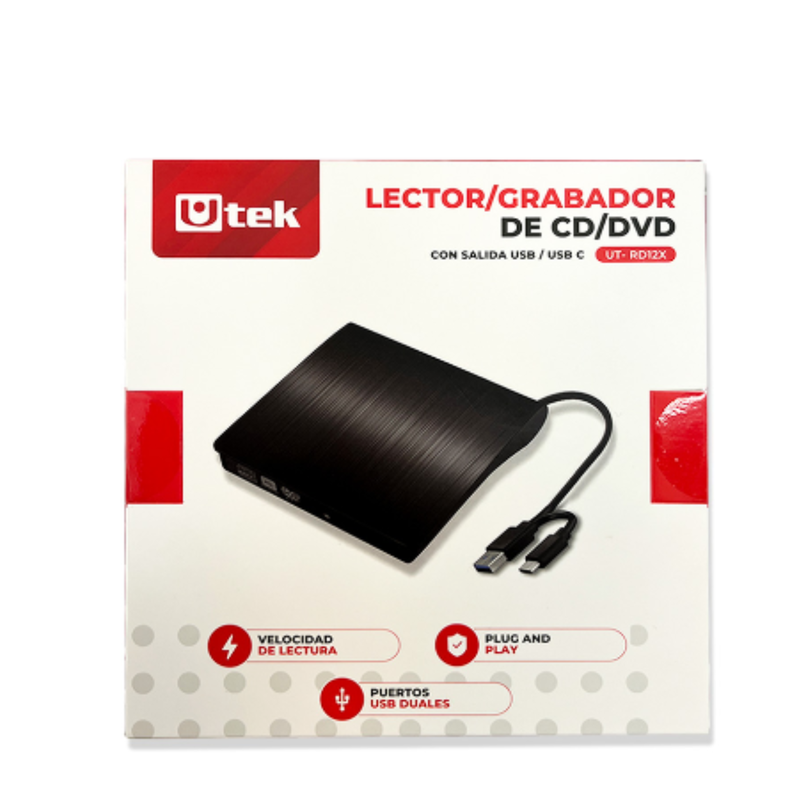 Lector y Grabador de CD/DVD USB Dual - Modelo UT-RD12X, Alta Velocidad-3
