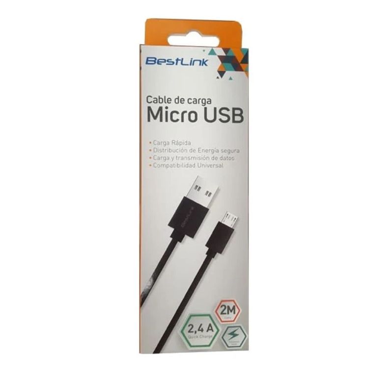 Cable de Carga Micro USB Negro 2MTS-0