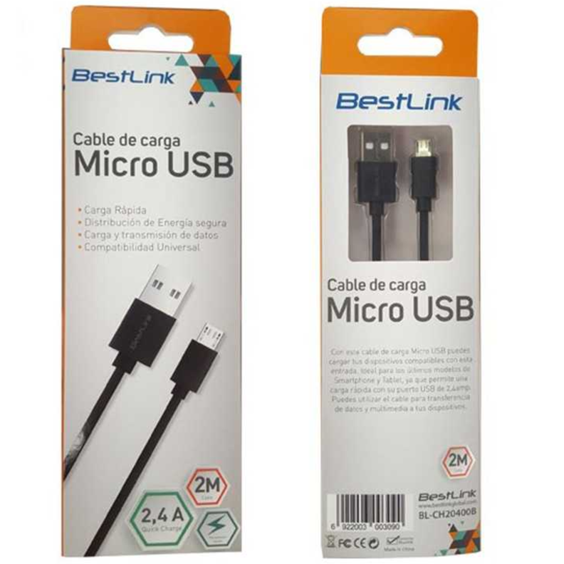 Cable de Carga Micro USB Negro 2MTS-2